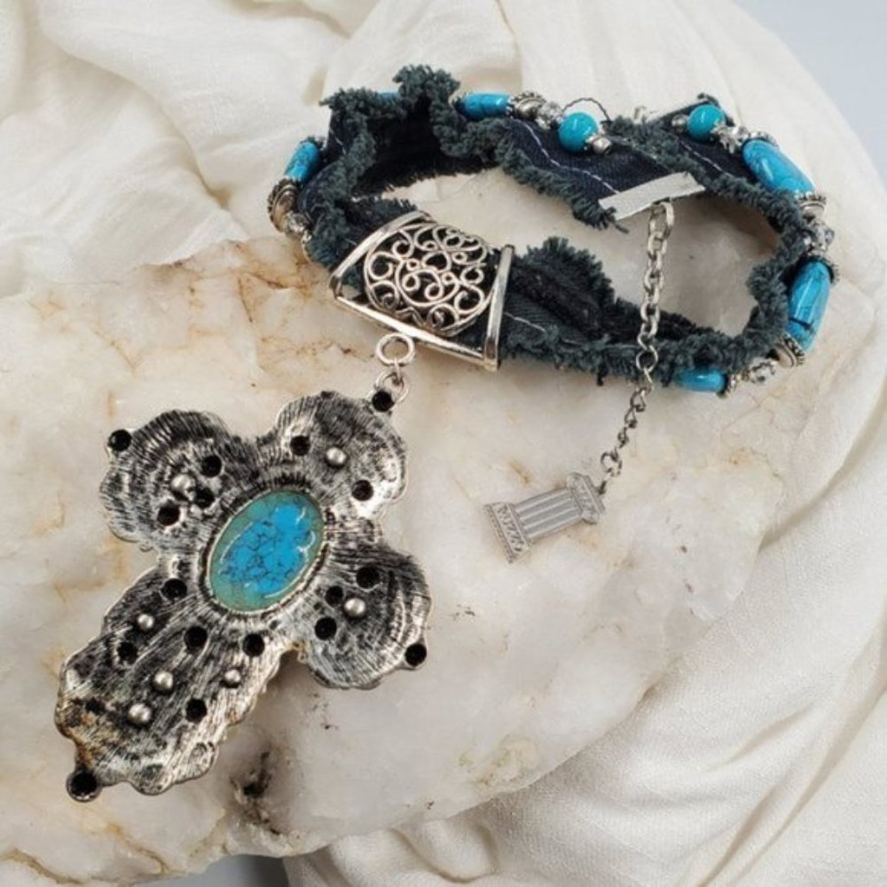 Turquoise and Coral Statement Necklace - Picture 8 of 10